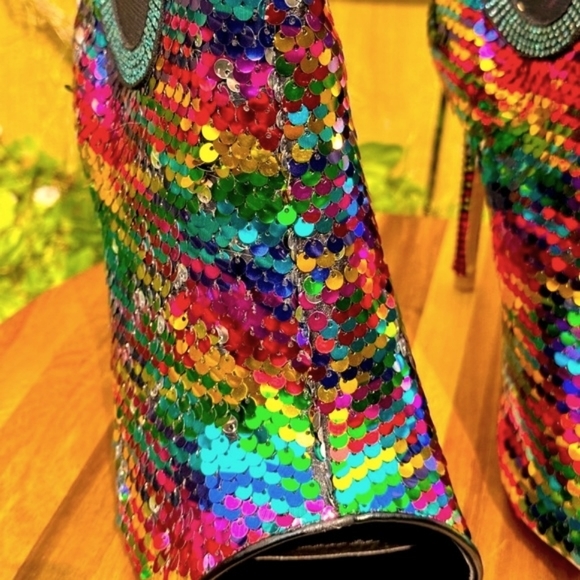 Cape Robbin Beam Open Toe Multicolor Sequin High Heel Booties - Picture 6 of 11
